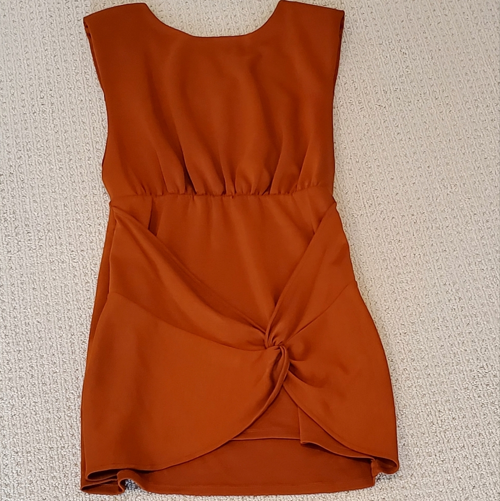 Free People Brandy Runway Twist Knit Drapey Mini Dress, V-Back, Wm Large, NWT